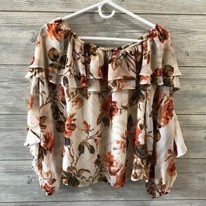 White House Black Market Floral Ruffle Blouse